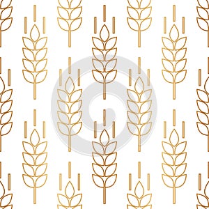 Wheat seamless pattern. Bakery background. Bread grain texture. Spike wheat. Stalk oat, barley, corn, rye, malt, bran, millet, mai