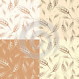 Wheat seamless pattern in beige tones, background for bakery packaging