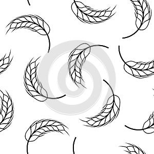 Wheat seamless pattern. Bread grain texture. Stalk oat, barley, corn, rye, malt, bran, millet, maize, rice background. Ear of whea