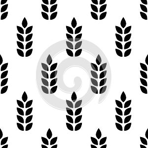 Wheat seamless pattern. Repeating black grain wheats on white background. Repeated flour patterns. Spike corn. Texture bakery