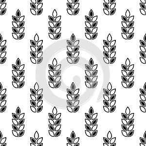 Wheat seamless pattern. Repeating black grain wheats on white background. Repeated flour patterns. Spike corn. Texture bakery