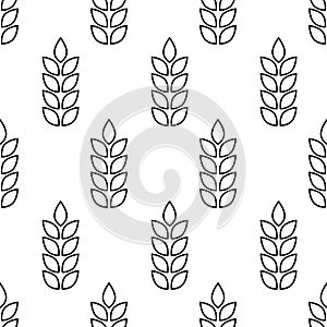 Wheat seamless pattern. Repeating black grain wheats on white background. Repeated flour patterns. Spike corn. Texture bakery