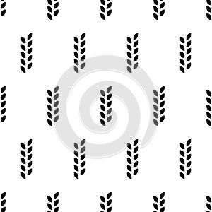 Wheat seamless pattern. Repeating black grain wheats on white background. Repeated flour patterns. Spike corn. Texture bakery