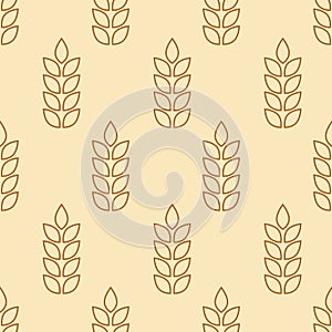 Wheat seamless pattern. Repeating gold grain. Oat background. Repeated flour patterns. Spike corn. Texture golden bakery. Repeat
