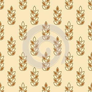 Wheat seamless pattern. Repeating gold grain. Oat background. Repeated flour patterns. Spike corn. Texture golden bakery. Repeat