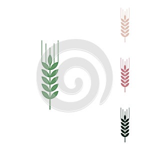 Wheat sign illustration. Spike. Spica. Russian green icon with small jungle green, puce and desert sand ones on white