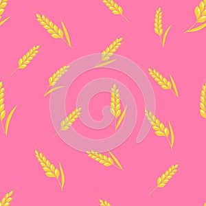 Wheat spike seamless background. Organic Ear grain textured pattern textile. Flat Vector illustration.