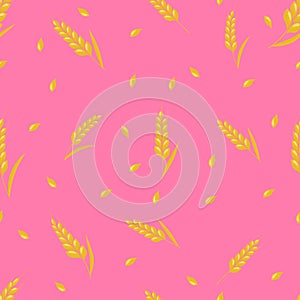 Wheat spike seamless background. Organic Ear grain textured pattern textile. Flat Vector illustration.