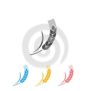 Wheat spike set isolated on white background. Grain plant silhouette. Spica icon. Ear organic. Vector illustration flat