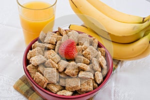 Wheat Squares, Orange Juice and Bananas