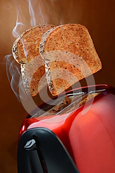 Wheat Toast with Smoke Popping Up from Toaster