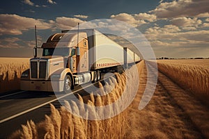 Wheat transporters queuing on the highway. Trucks are parked along the road. Cargo transportation by transport, export