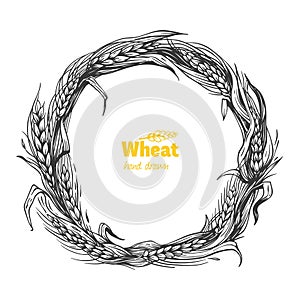 Wheat wreath hand drawn vector illustration