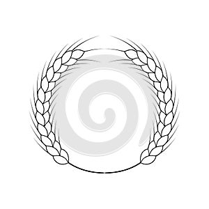 Wheat wreath. logo and icon with grain spikes. Black and white vector clipart and drawings. Linear and outline illustration.