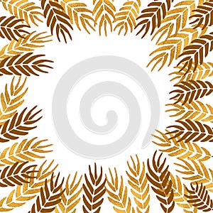 Wheat wreaths and grain spikes frame garland. Isolated on white background.