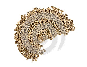 Wheatfeed pellets, pelleted compound feed on white background
