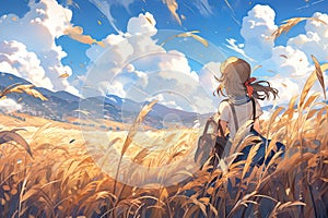Wheatfield Dreams: Step into a dreamlike world where people recline on fluffy wheat pillows, gazing up at the endless blue sky