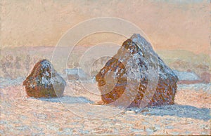Wheatstacks, Snow Effect, Morning, by Claude Monet