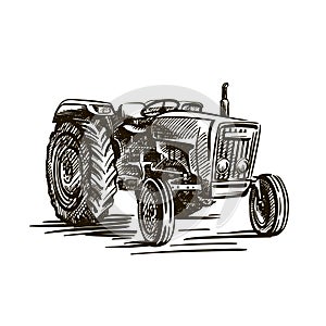 Wheel agricultural tractor. vector sketch on white