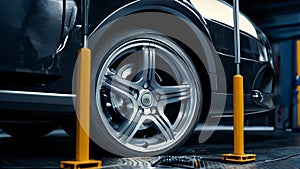 Wheel alignment equipment on a car