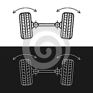 Wheel alignment line icon. Car suspension angles adjustment. Axle control symbol