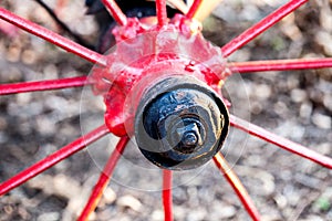 Wheel of antique horse drawn wagon