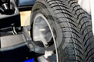 Wheel balancing close up