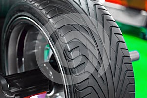 Wheel balancing close up