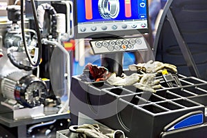 Wheel balancing close up