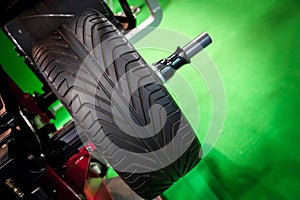 Wheel balancing close up