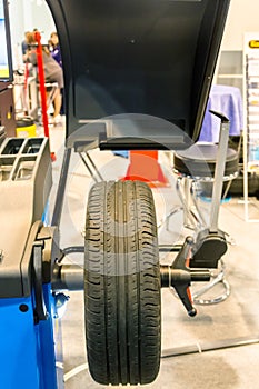 Wheel balancing close up