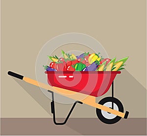 Wheel Barrow filled with Vegetables Vector