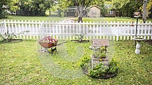 Wheel Barrow and Wishing Well with Flora