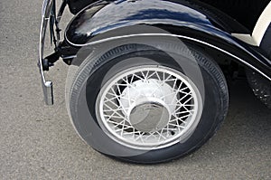 Wheel of black antique car