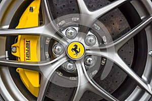 Wheel and brake system of sports car Ferrari F12berlinetta