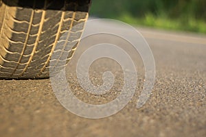 Wheel car on paved road