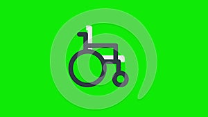wheel chair icon Animation. medical Wheelchair for disabled person. loop animation with alpha channel, green screen