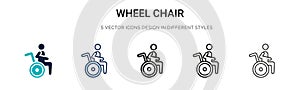 Wheel chair icon in filled, thin line, outline and stroke style. Vector illustration of two colored and black wheel chair vector