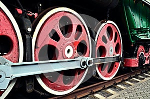Wheel detail of a vintage steam train locomotive