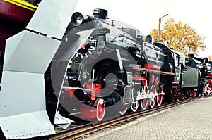 Wheel detail of a vintage steam train locomotive