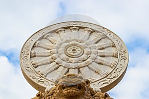 Wheel of Dhamma in Buddism religion photo
