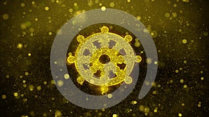 Wheel of dharma buddhism religion icon golden glitter shine particles.