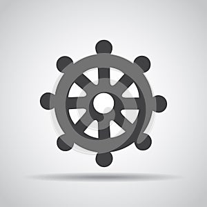 Wheel of Dharma icon with shadow on a gray background. Vector illustration