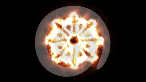 Wheel of Dharma Lighting up and Burning in Flames