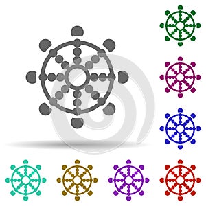 Wheel of dharma in multi color style icon. Simple glyph, flat vector of world religiosity icons for ui and ux, website or mobile