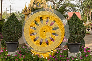 Wheel of Dharma texture or wheel of life, symbol of Buddhism , W