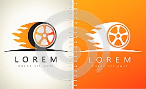 Wheel in Fire flame logo vector