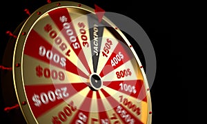 Wheel of fortune on black background for gambling and lottery winning concept. Wheel of fortune to play and win the jackpot.