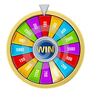 Wheel of fortune isolated on white background. 3D illustration