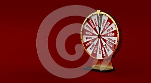 Wheel of fortune on red background for gambling and lottery winning concept. Wheel of fortune to play and win the jackpot.